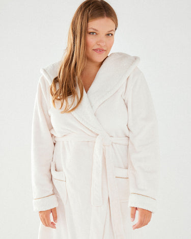 White Fluffy Hooded Dressing Gown